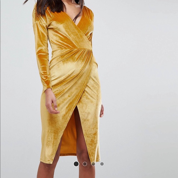 ASOS Dresses & Skirts - ASOS gold velvet wrap midi dress